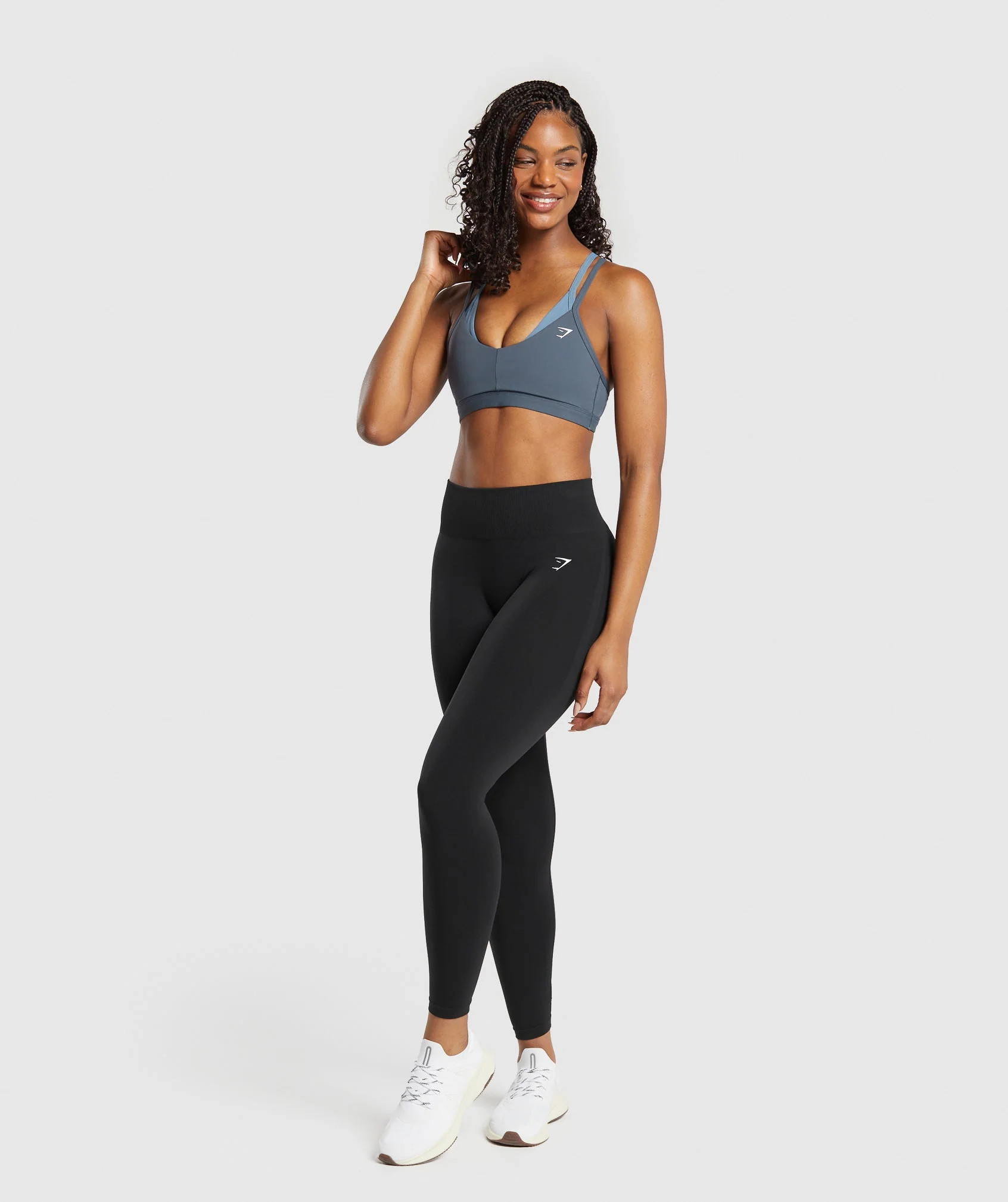 Gymshark Double Up Sports Bra - Titanium Blue/Faded Blue | Gymshark US