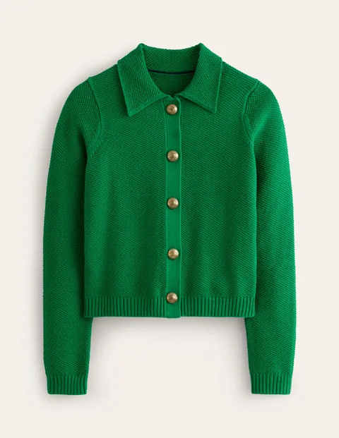 Collared Knitted Cardigan Rich Emerald Green Women Boden | Boden (US)