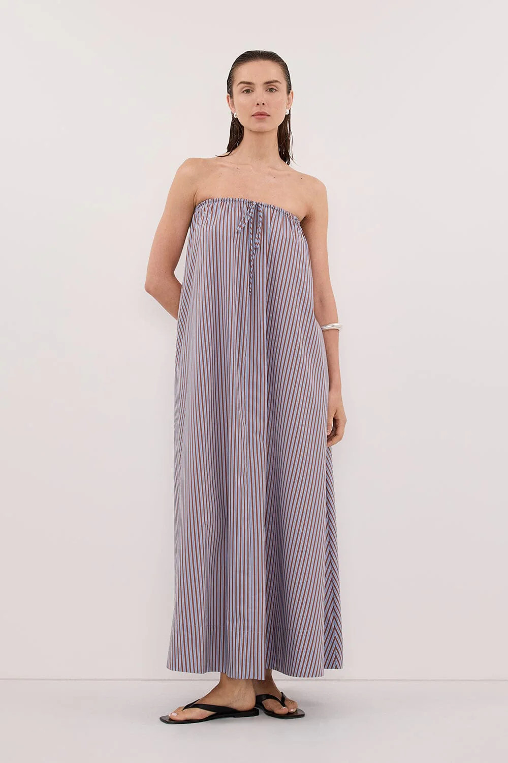 HARRI STRIPE STRAPLESS MIDI DRESS | DISSH