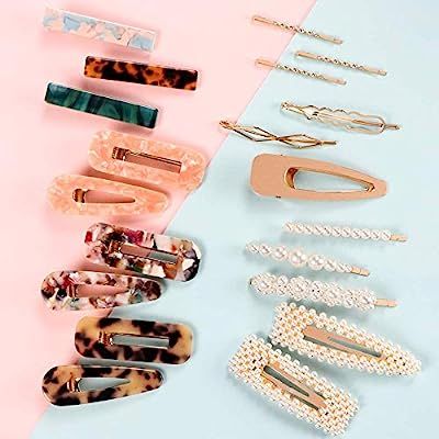 Fashion Hair Clips Set, 20 PCS Pearls Hair Clips Acrylic Resin Hair Barrettes, Hollow Geometric H... | Amazon (US)