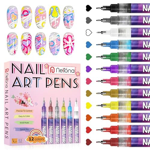 12 Colors Nail Art Pens Set – Acrylic Nail Polish Pens for DIY Nail Designs, 0.4mm Fine Tip, Quick Dry, Long Lasting Nail Art Markers for Professional Manicure, Home & Salon Use | Amazon (US)