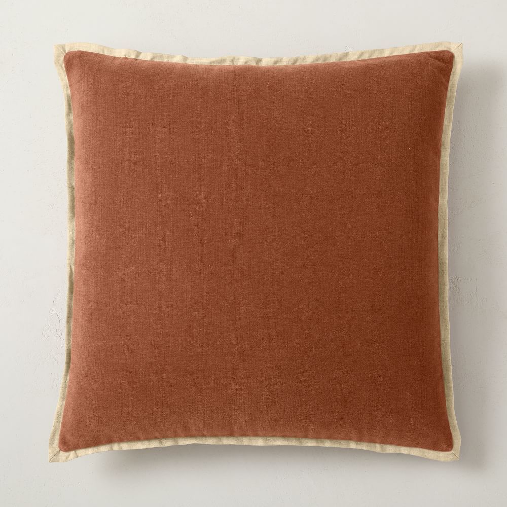 Classic Cotton Velvet Pillow Cover, 20&amp;quot;x20&amp;quot;, Burnt Umber, Set of 2 | West Elm (US)