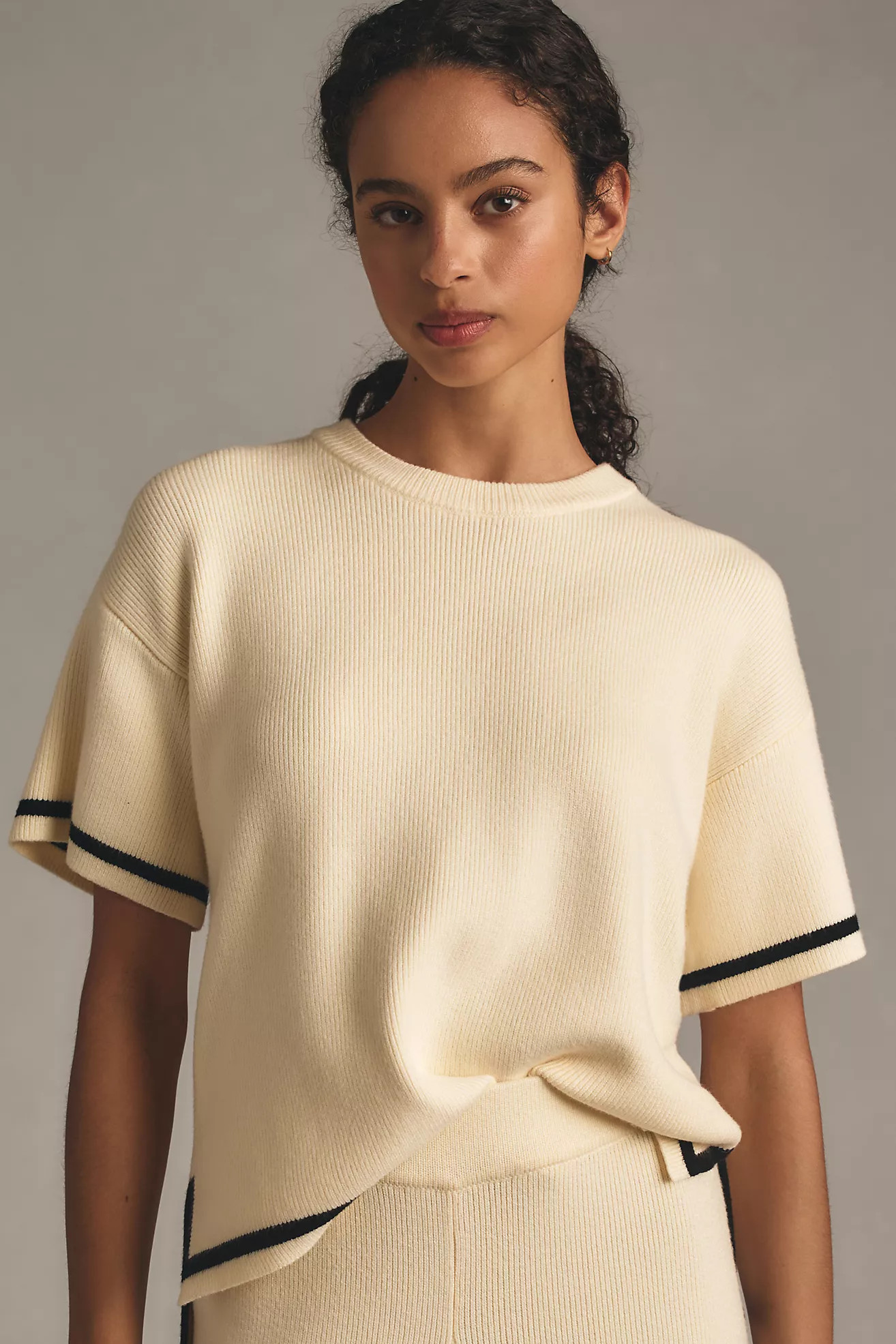 English Factory Short-Sleeve Tipped Boxy Sweater | Anthropologie (US)