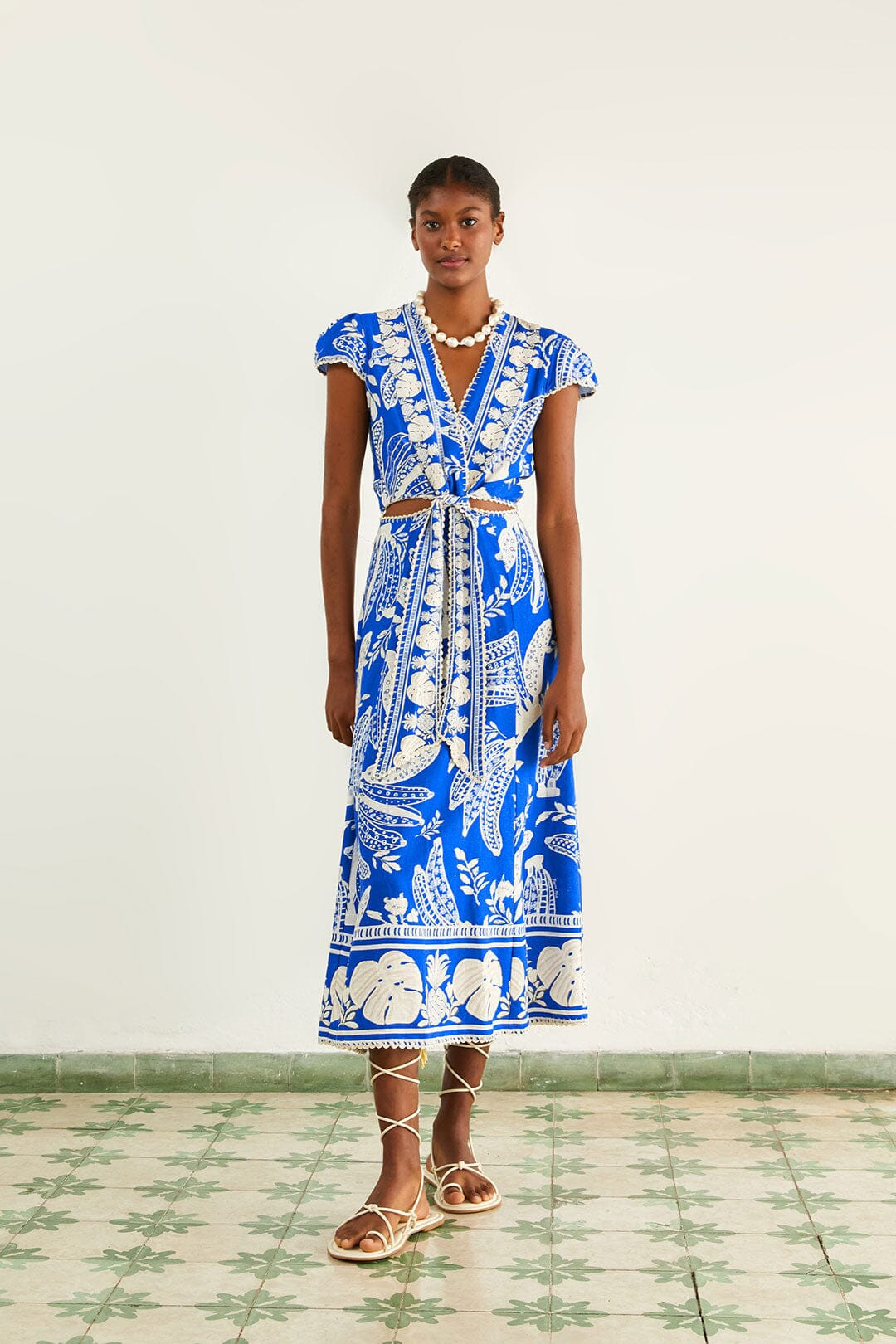 blue lace banana midi dress | FarmRio (US)