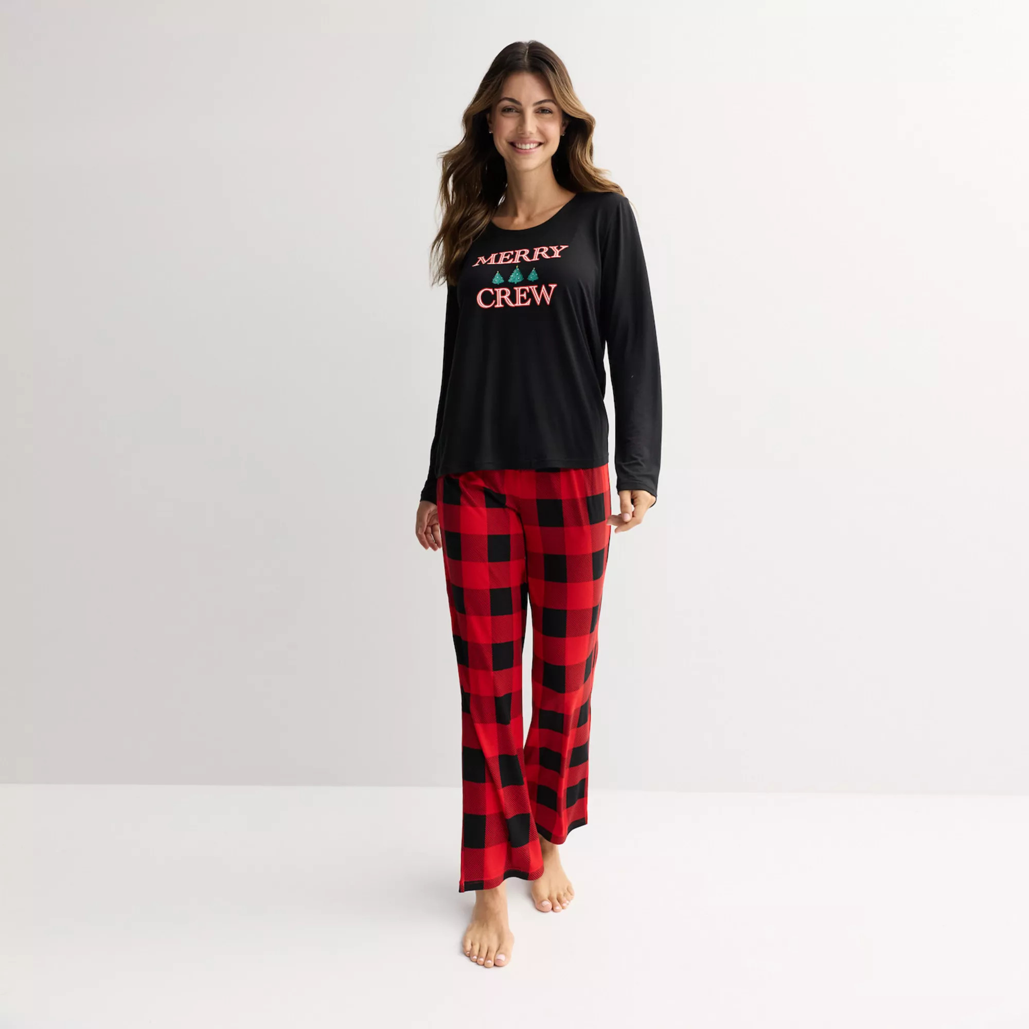 Women's Jammies For Your Families® Buffalo Check Graphic Pajama Top & Pajama Bottoms Set | Kohl's