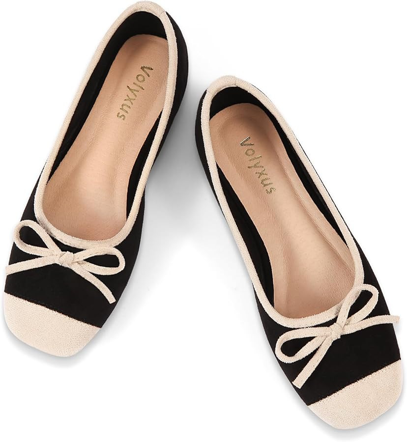 Women's Ballet Flats Cap Toe Bow Flats Two Tone Slip On Flats Comfort Square Toe Dressy Flat Shoe... | Amazon (US)