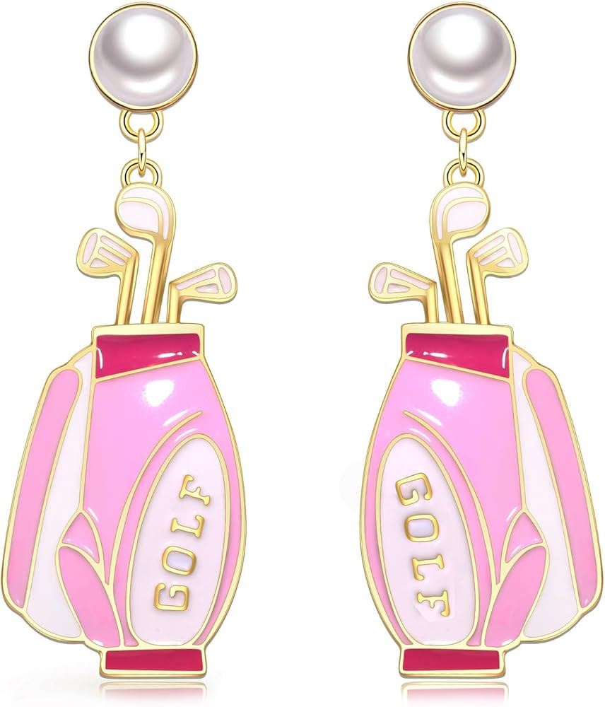 Golf Bag Earrings Enamel Colorful Game Day Golf Club Earrings Golf Putting Drop Earrings | Amazon (US)