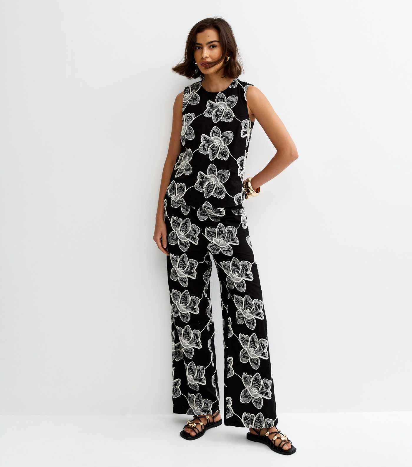 Black Cornelli Embroidered Trousers | New Look | New Look (UK)