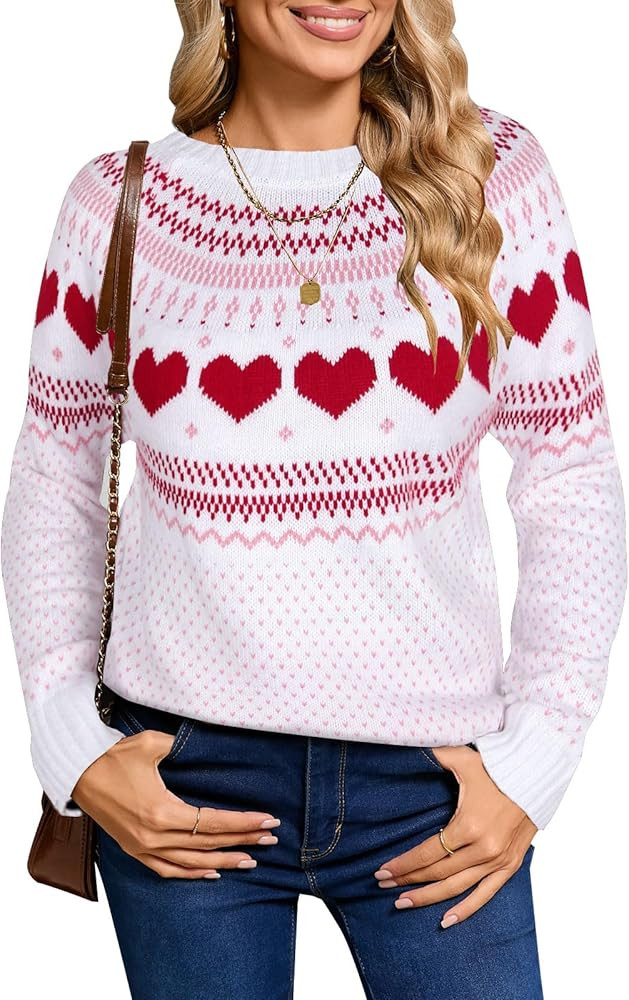 shermie Women's Fair Isle Pullover Sweaters Long Sleeve Crew Neck Loose Casual Knit Sweater | Amazon (US)