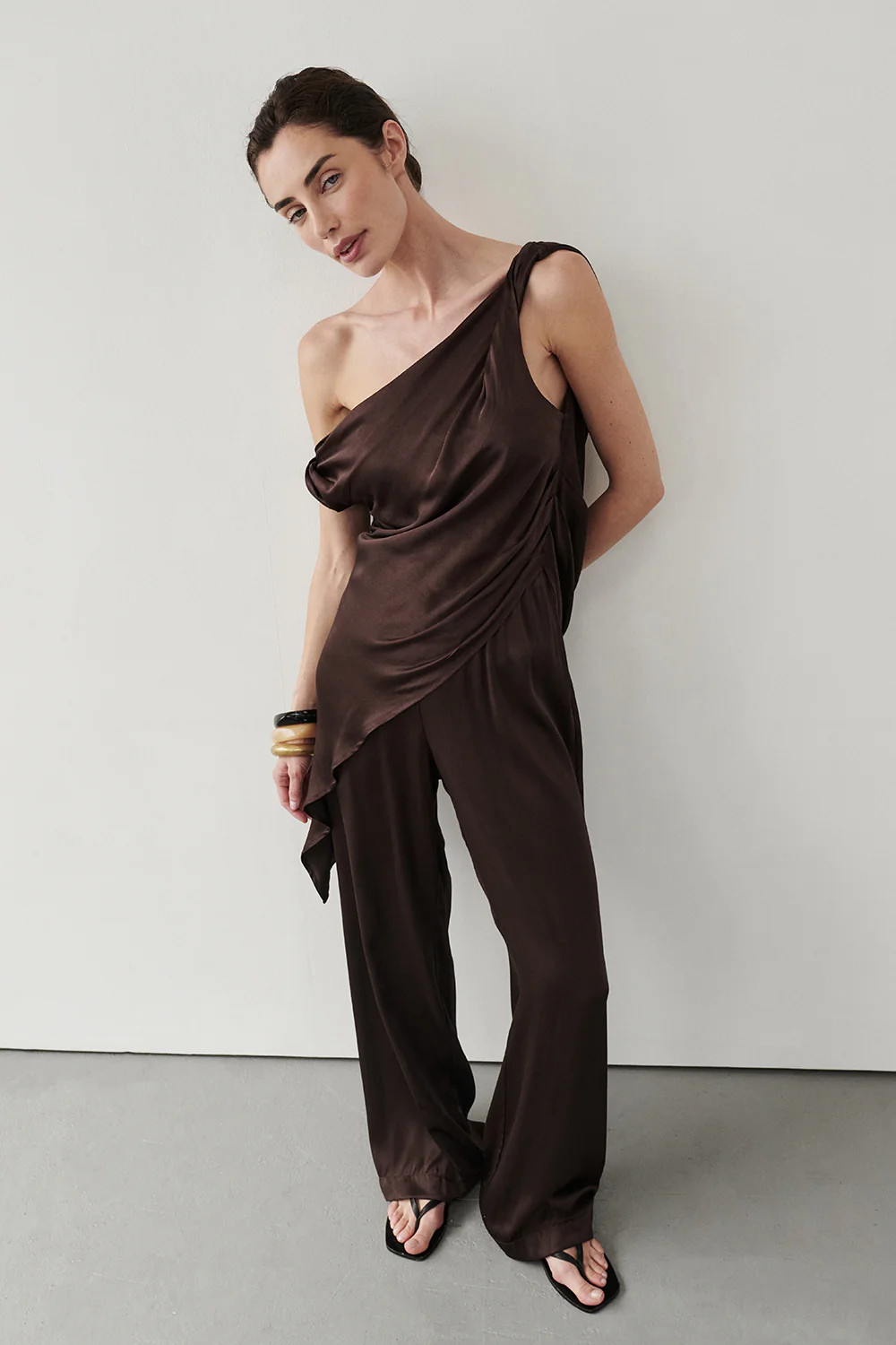 EVE BITTER CHOC ASYM SATIN TOP | DISSH