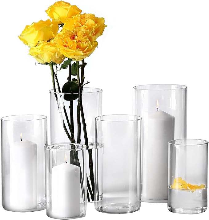 Hurricand Candle Holder 6 PCS, Glass Pillar Candle Holder, Clear Glass Cylinder Candleholder Glas... | Amazon (US)
