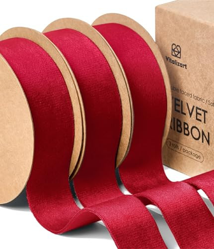 Vitalizart Red Velvet Ribbon Set 1 Inch Double Faced Burgundy Ribbon for Christmas Ornaments Gift Wrapping 15 Yards Wreath Decoration Bows Making Holiday Crafts | Amazon (US)