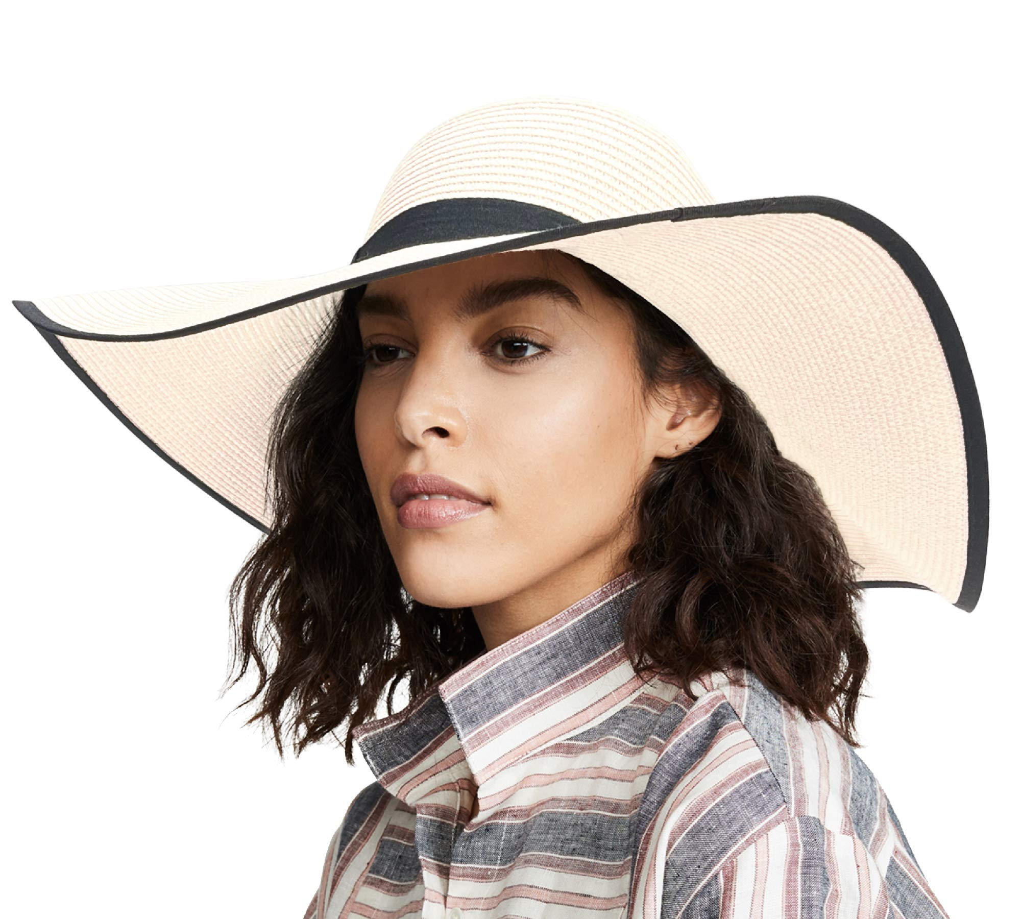 accsa Womens Wide Brim Floppy Sun Hats 6 Inch Oversized Brim Straw Hats Summer Beach Black Band F... | Amazon (US)