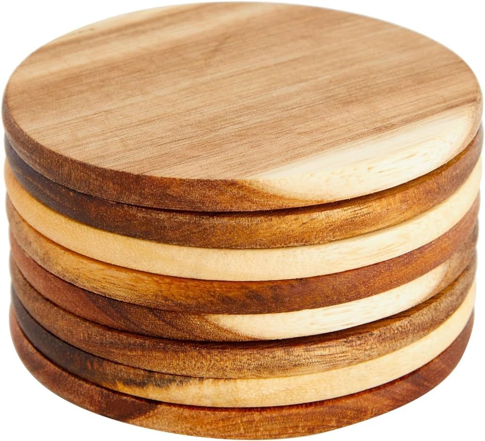 Juvale 8 Pack Acacia Wood Coasters for Coffee Table - for Drinks, Dining Table, Bar (4 in) | Amazon (US)