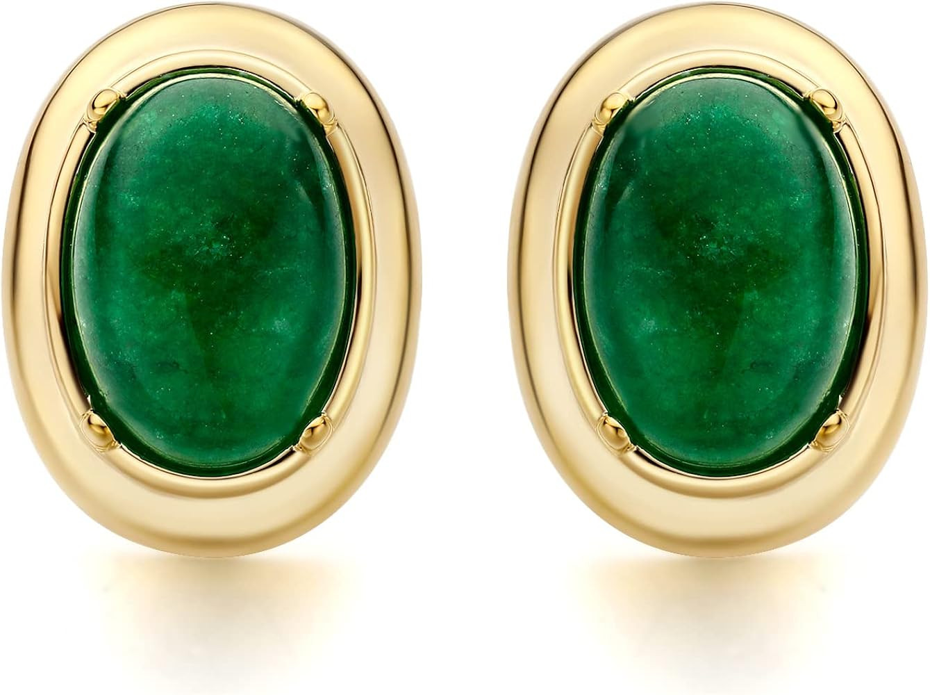 18K Yellow Gold Plated Green Oval Cut Cubic Zirconia Large Green Stud Earrings Ear Jewelry for Wo... | Amazon (US)