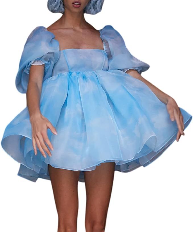 Womens Puff Sleeve Tulle Princess Dress Fairy Ruffle Flowy Mesh Mini Summer Dresses Corset Selkie... | Amazon (US)