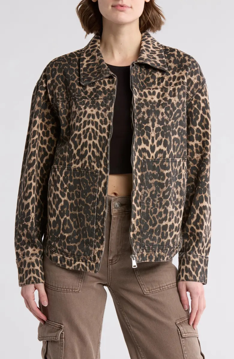 Steve Madden Leopard Print Denim Utility Shacket | Nordstromrack | Nordstrom Rack