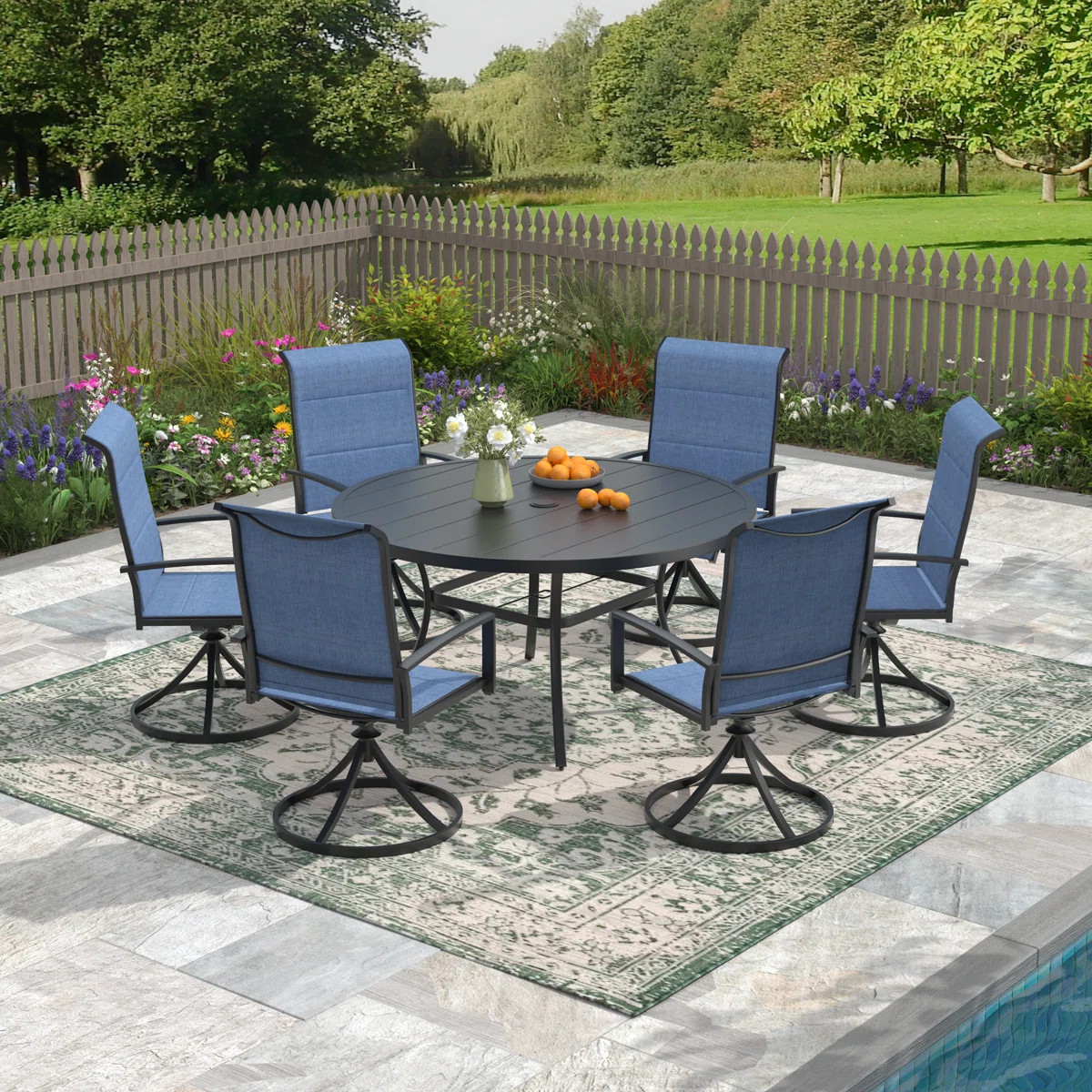 6-Person Outdoor Dining Set, Spacious Round Table with Swivel Chairs | Wayfair North America