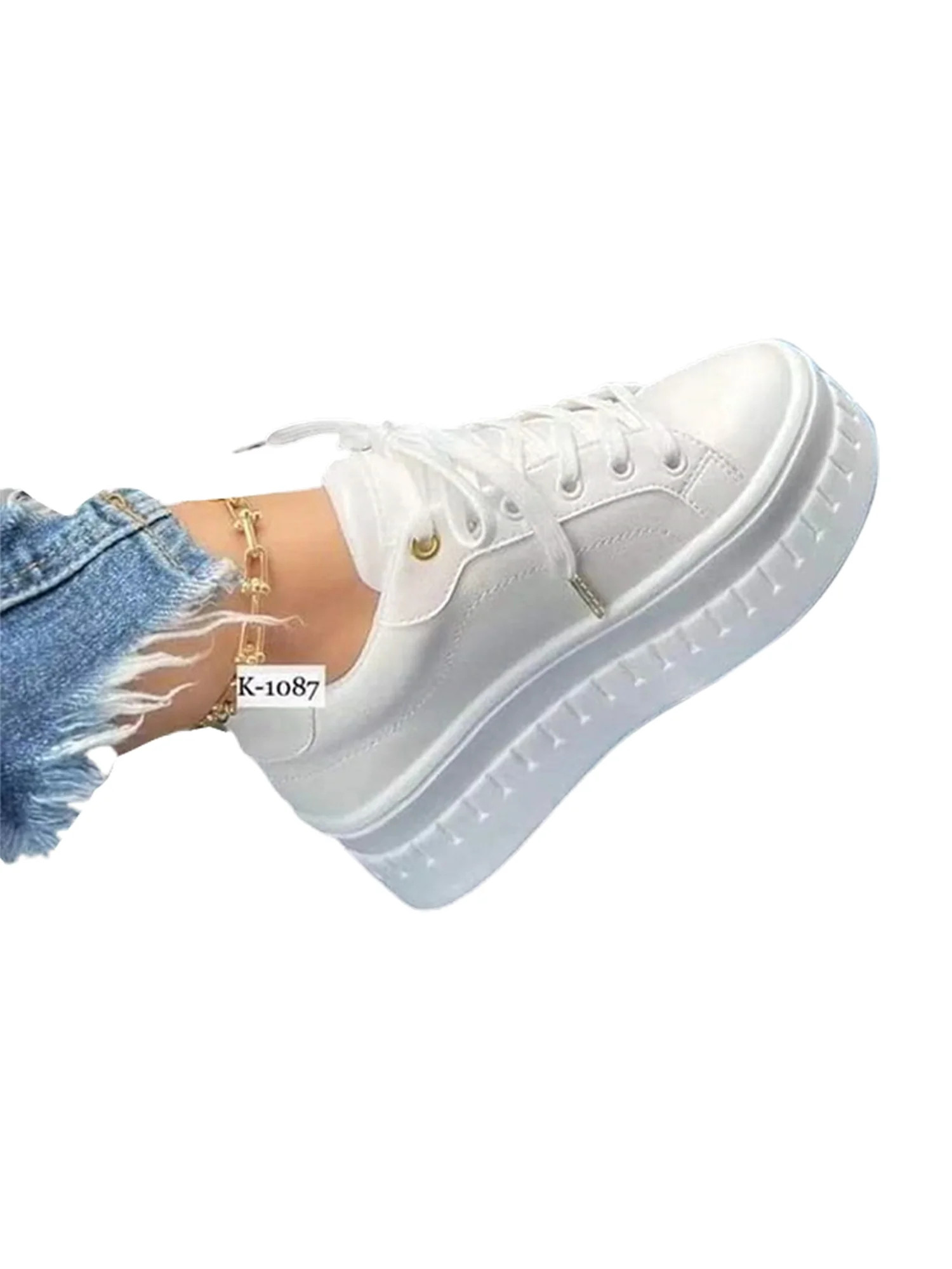 Rockomi Womens Lightweight Casual Shoe Round Toe Sneaker Walking Lace Up Platform Shoes | Walmart (US)