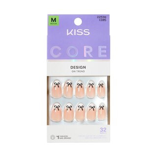 KISS Core False Nails, Medium, Almond, Our Moment (French with Black Bows) | CVS Health