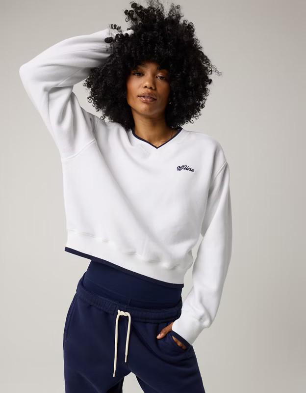 OFFLINE By Aerie Cloud Fleece V-Neck Crew Sweatshirt | Aerie