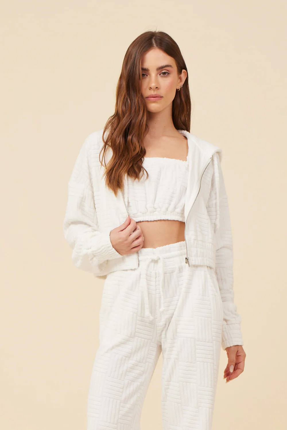 Warm White Corded Terry Zip Up | Vintage Havana