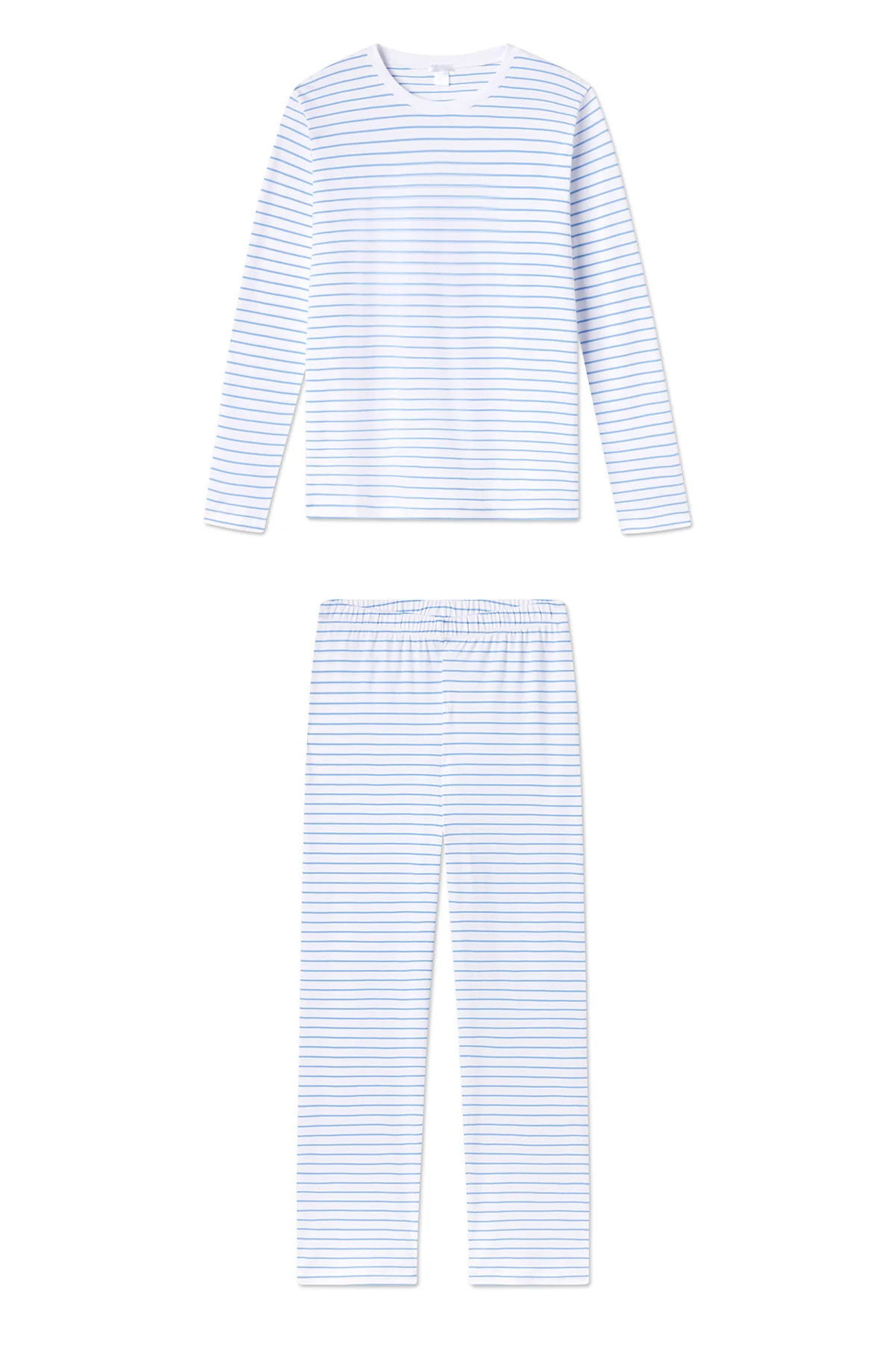 Pima Long-Long Weekend Set in Baltic Blue Stripe | Lake Pajamas