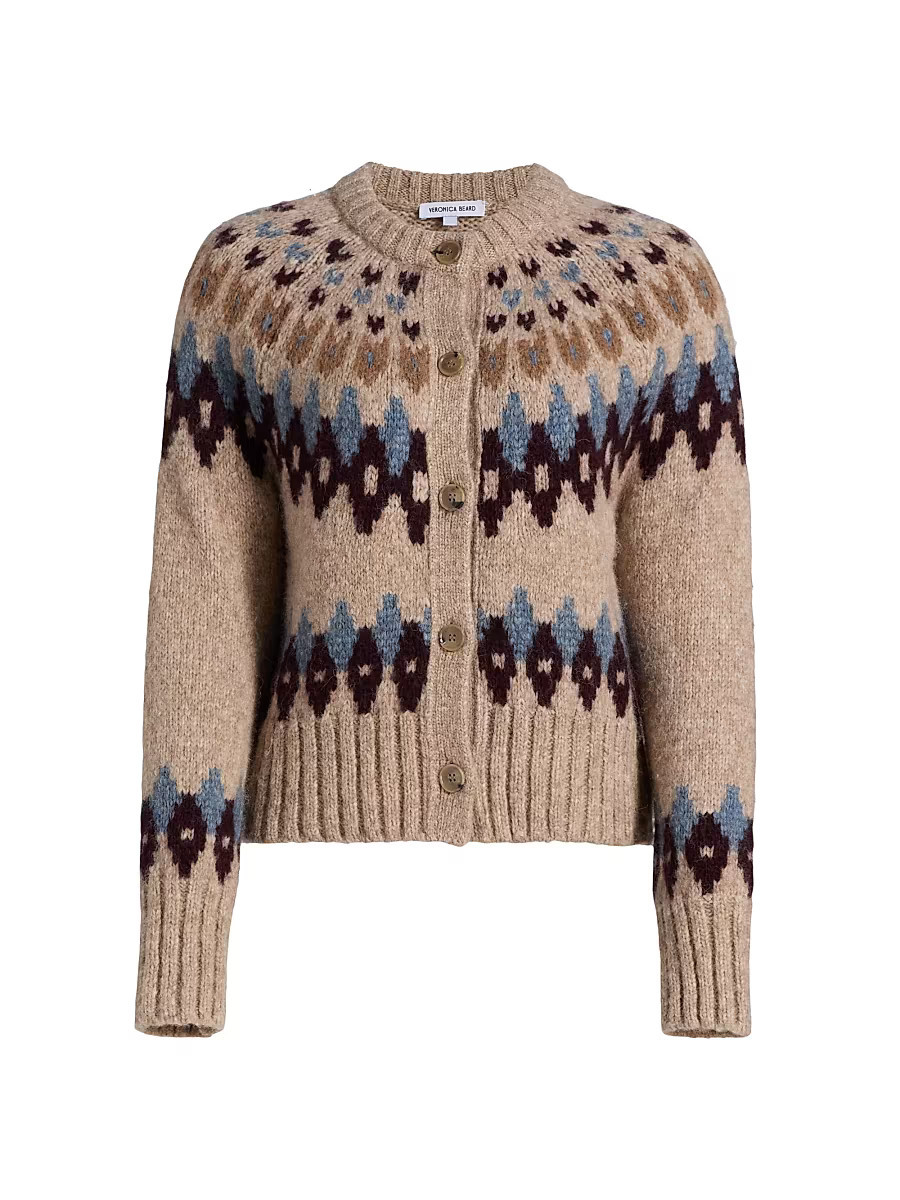 Women's Christina Fair Isle-Inspired Alpaca-Blend Cardigan - Oatmeal Melange Multi - Size Medium | Saks Fifth Avenue