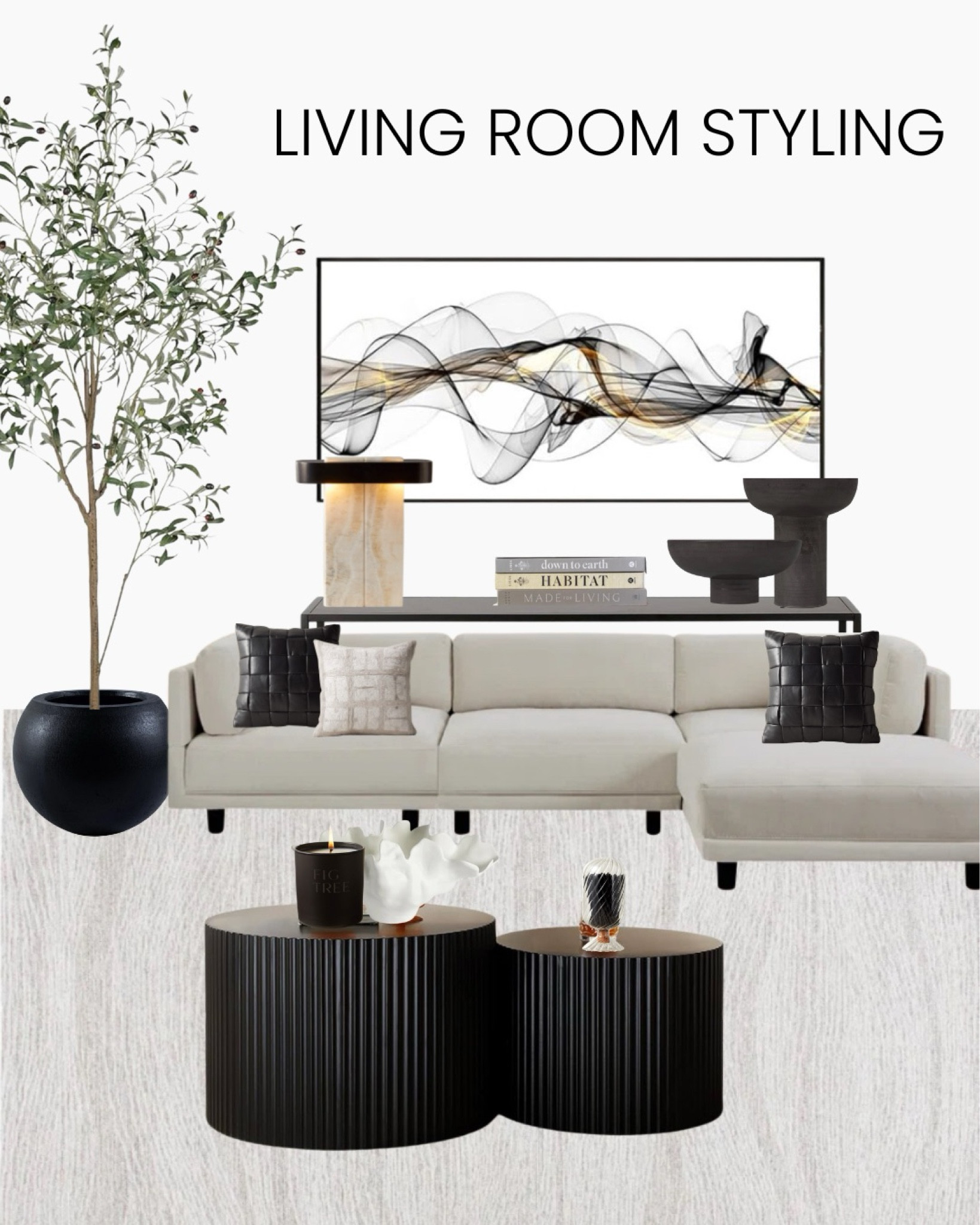 Living room design style inspired mood board! Beautiful textures, solid blacks, and soft whites to bring a cozy yet modern feel. 🤎

#LTKcanada #LTKbudget

#LTKSeasonal #LTKHome #LTKStyleTip