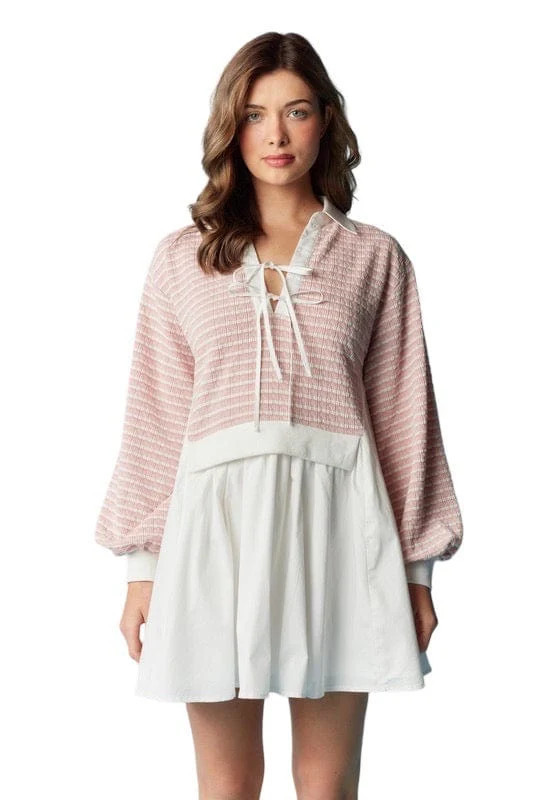 Light pink and white mixed media dress | Mulberry & King