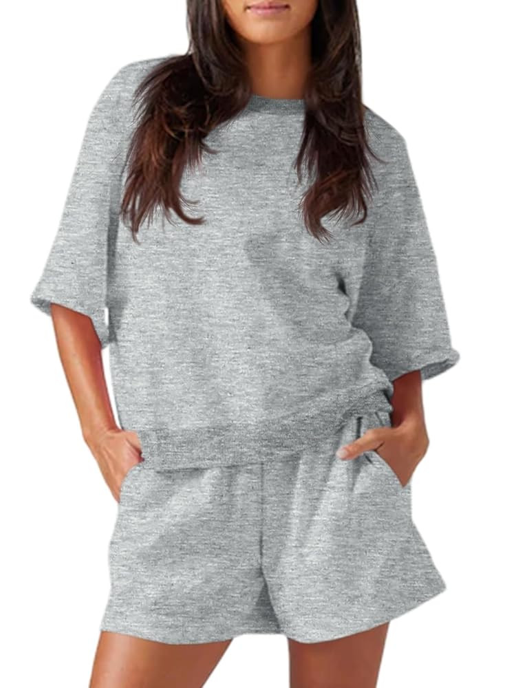 Fisoew Womens 2 Piece Outfits Casual Oversized Cropped Sweatshirt and High Waist Running Shorts T... | Amazon (US)