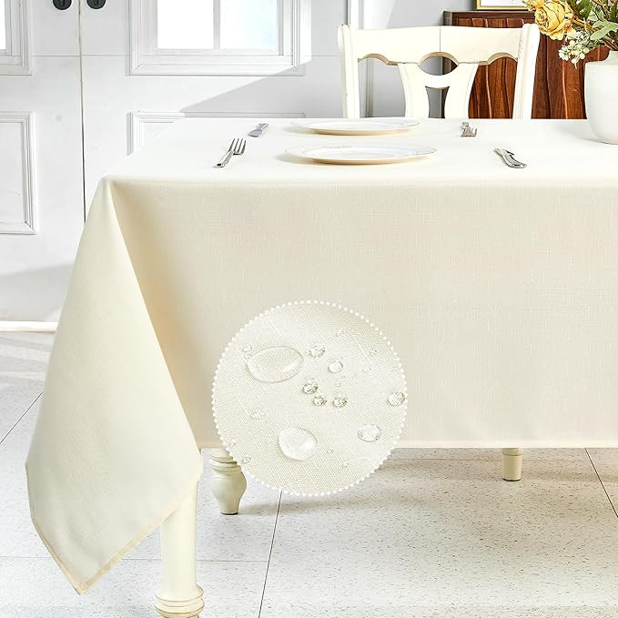 IVAPUPU Textured Linen Table Cloth for Rectangle Table - Ivory Tablecloths Rectangular Waterproof... | Amazon (US)