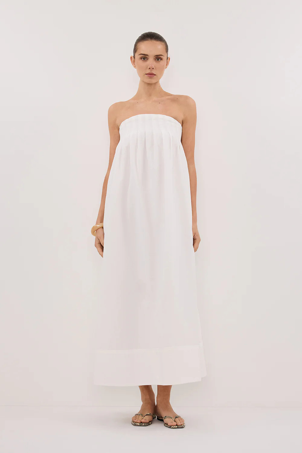 MORGAN WHITE STRAPLESS MIDI DRESS | DISSH
