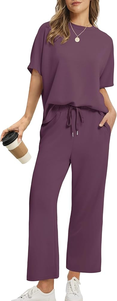 Sampeel Two Piece Sets for Women Summer Outfits Oversized Wide Leg Crop Pants Lounge Sets Airport... | Amazon (US)