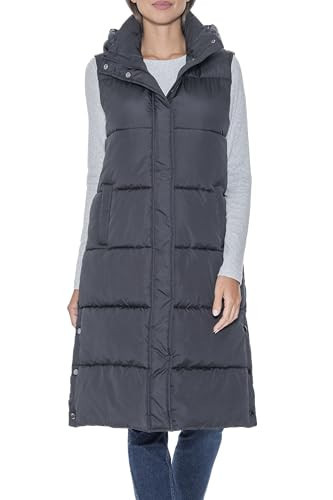 S.E.B Women's Long Puffer Vest, Hooded Faux Down Sleeveless Puffy Vest for Winter (US, Alpha, Large, Regular, Regular, Black) | Amazon (US)