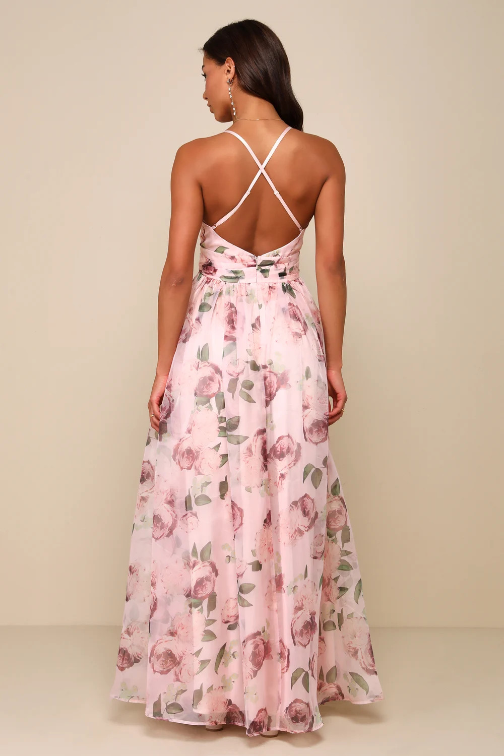 Romance That Wows Blush Floral Print Organza Maxi Dress | Lulus