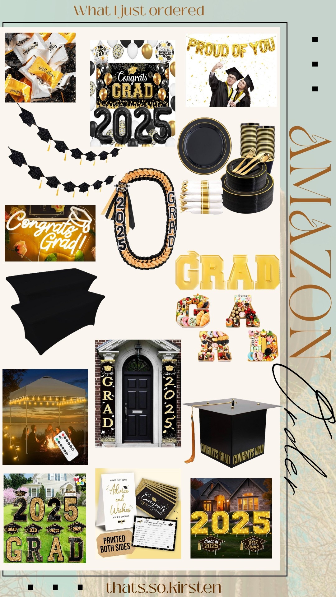 Graduation party decorations from Amazon!

Card box, cap and tassel banner, congrats grad neon sign, folding table covers, grad 2025 hanging banner, canopy lights, charcuterie board letters, plates, forks, cups, napkins, party favors, banner, balloons, balloon numbers, yard sign, advice and wishes cards, balloon banner, graduation lei.

#LTKGiftGuide #LTKFamily #LTKSeasonal