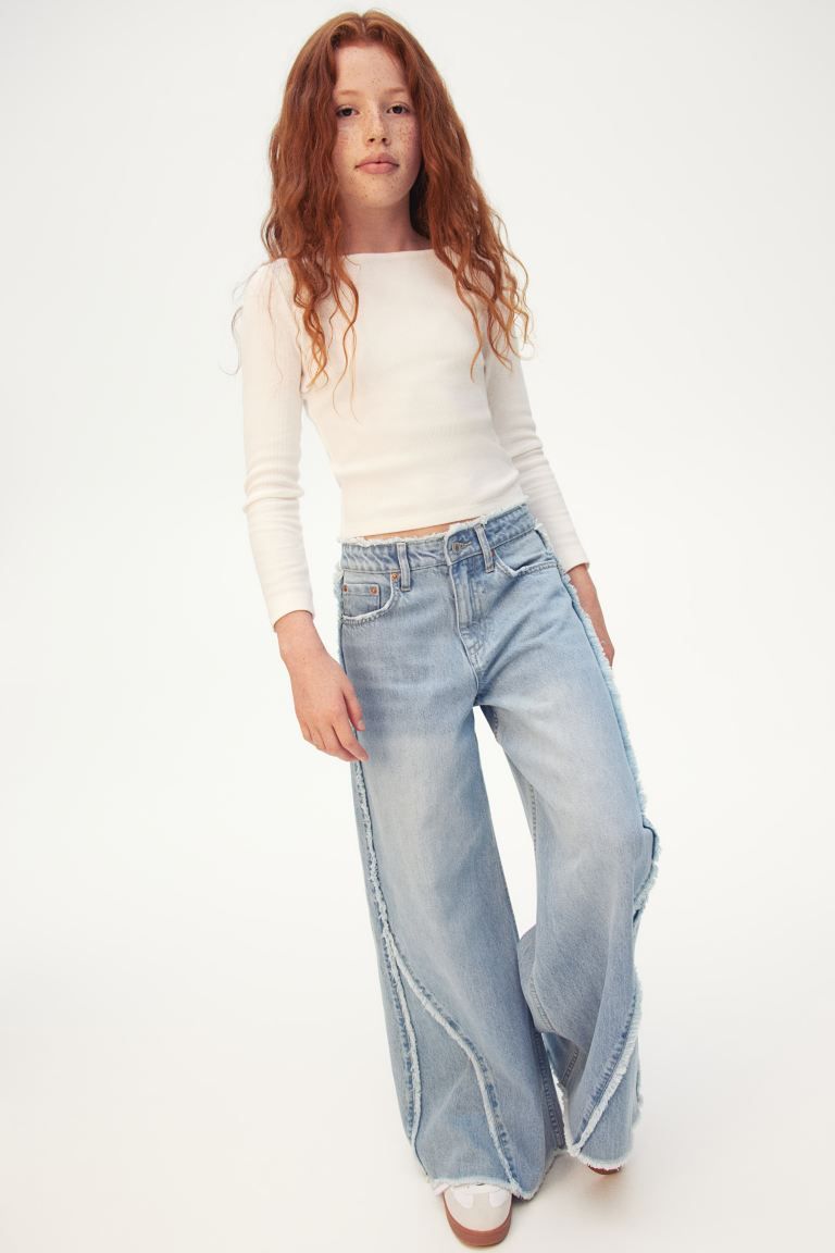 Super Wide Leg Jeans - Regular waist - Long - Light denim blue - Kids | H&M US | H&M (US + CA)