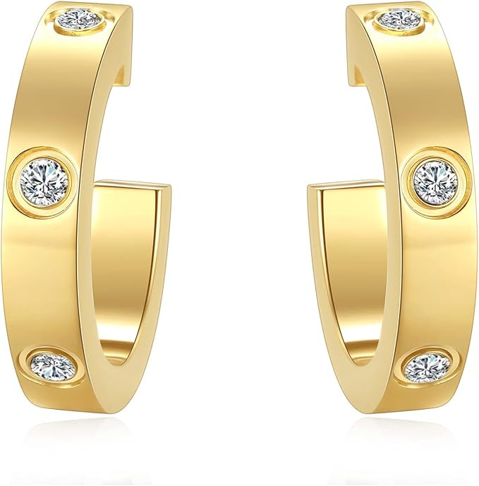 RIMRIVA Love Earrings for Women Girls Hoop Earrings Stainless Steel Earrings with Cubic Zirconia ... | Amazon (US)