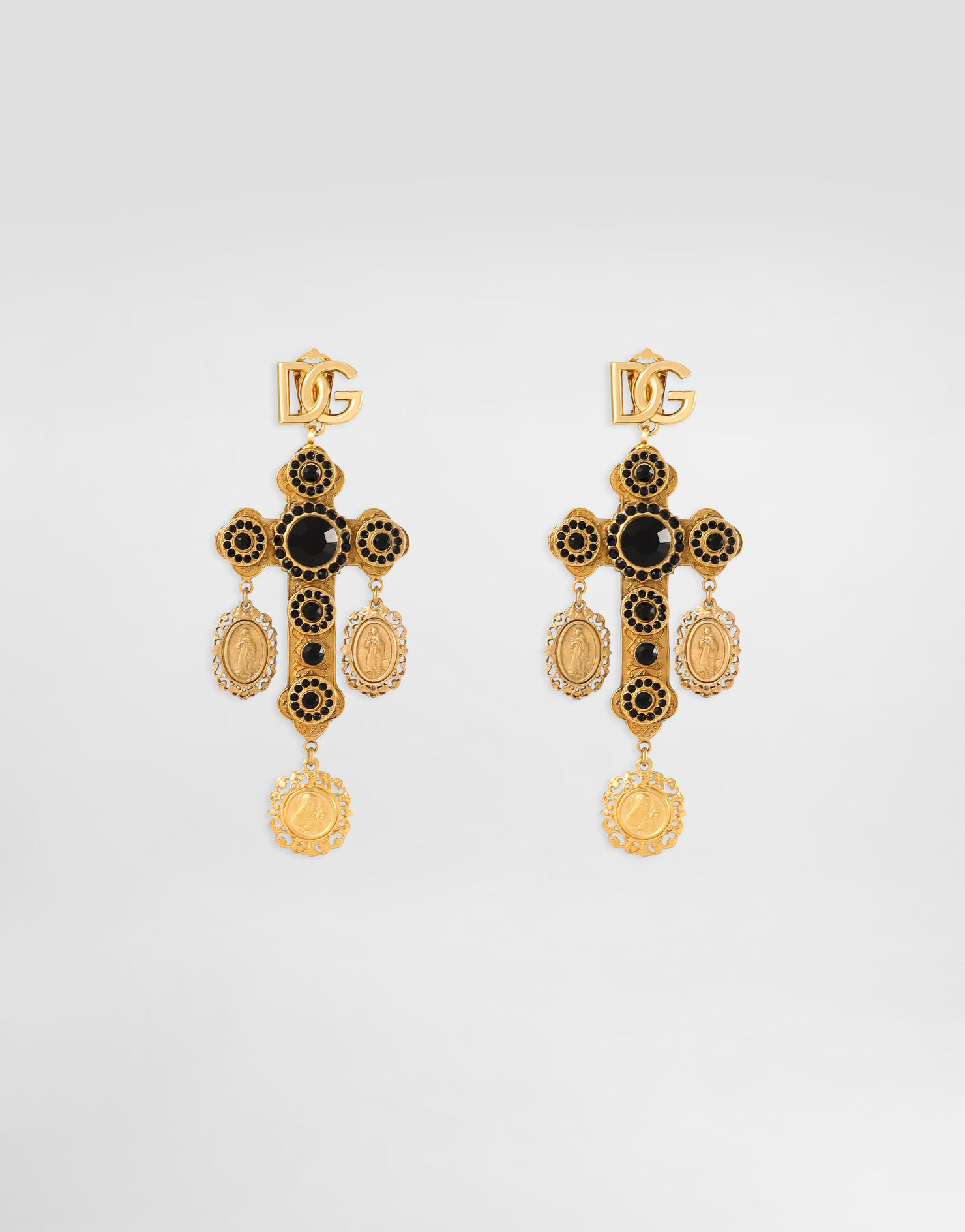 Drop cross earrings with votive medallions | Dolce & Gabbana US