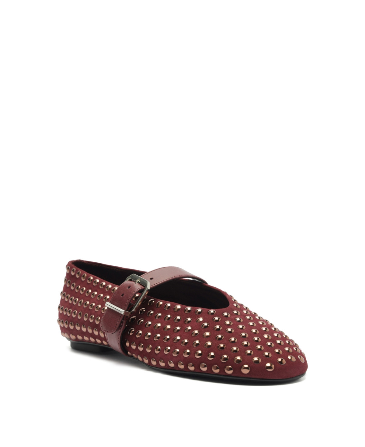 Schutz Women's Eiza Shine Studded Suede Buckle Flats - Vino | Macy's