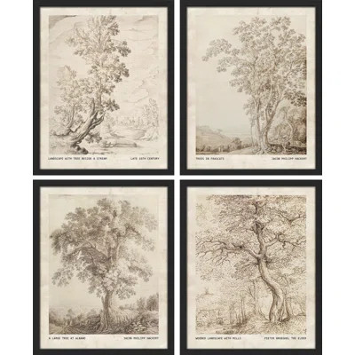 " Vintage Landscape Sketch Antique Tree " 4 - Pieces (Set of 4) | Wayfair North America