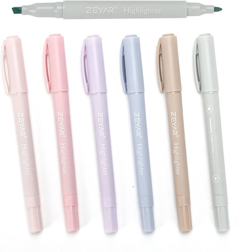 ZEYAR Cute Highlighters With Duals Tips, Cream Colors, Chisel Tip and Bullet tip, Aesthetic Highl... | Amazon (US)