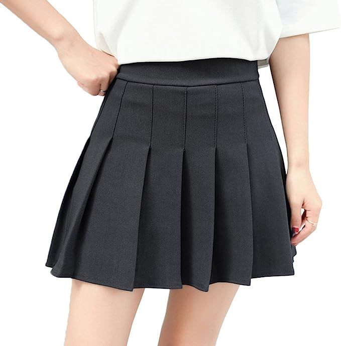 Hoerev Women Girls Short High Waist Pleated Skater Tennis School Skirt | Amazon (US)
