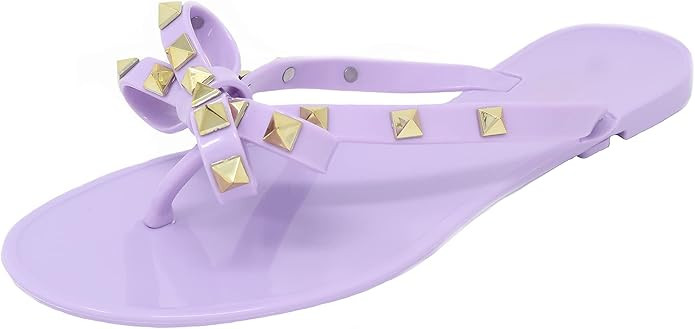 Womens Studded Jelly Flip Flops Sandals with Bow | Amazon (US)