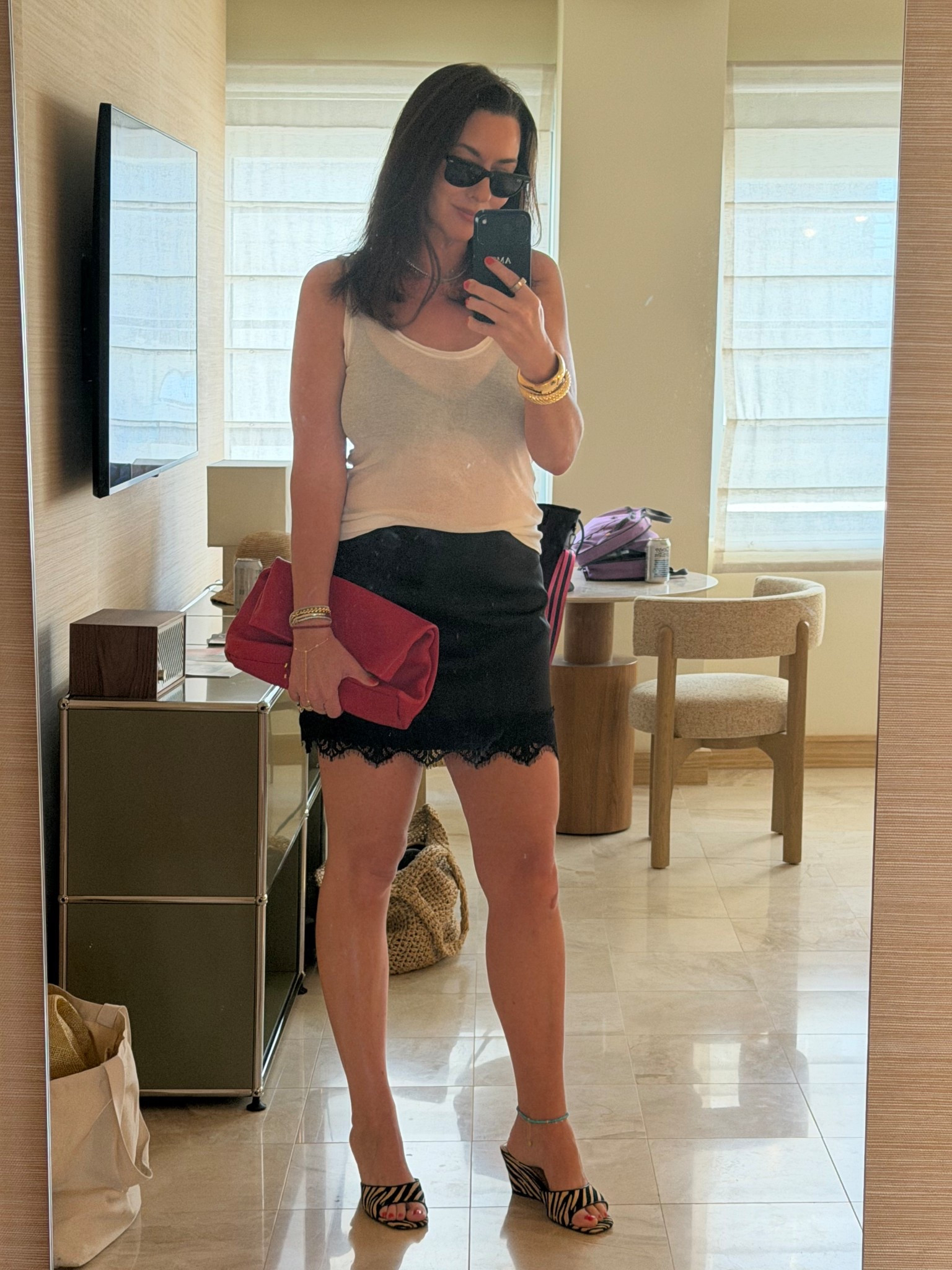 Night one Miami outfit. Skirt is a skirt which makes it chefs kiss! Everything is TTS. 
#zaraoutfits #etsyfinds #clutchbag #zebraprintshoes #girlsnight

#LTKMidsize #LTKOver40 #LTKootd