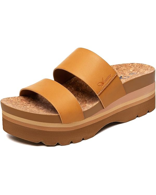 Athlefit Women's Summer Two Strap Platform Slide Sandals Comfortable Beach Arch Support Footbed S... | Amazon (US)