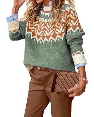 EARKOHA Women's Casual Mock Neck Ribbed Sweater Pullover 2025 Fall Long Sleeve Print Fair Isle Sw... | Amazon (US)