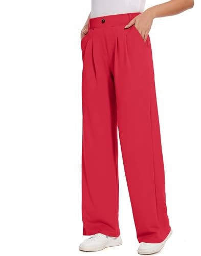 M MOTEEPI Women's Red Pants Wide Leg Dress Pants High Waisted Work Pants Business Casual Office Trousers Slacks 29" Large | Amazon (US)