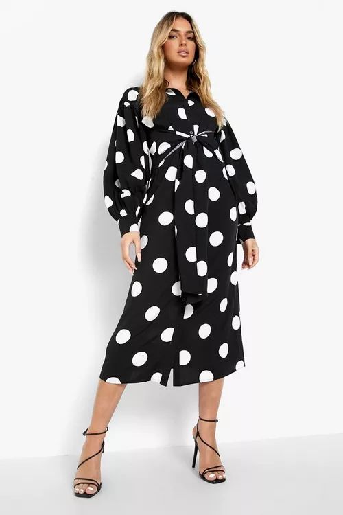 Bow Front Shirt Dress Polka Dot Print | Boohoo.com (UK & IE)